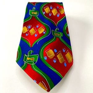 J Garcia Necktie Bold Bright Colors With A Christmas Ornament Design, Silk